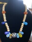 Rare antique Old glass and bone beads  Good Luck Today And Every Day Necklace