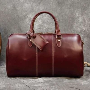 20 inches Leather Duffle Bag | Wine Red Travel Bag | Leather Weekend Bag - Picture 1 of 10