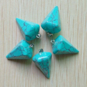 Wholesale 50pcs/lot Blue Turquoise Stone Pendulum Hexagon Pyramis Pendants