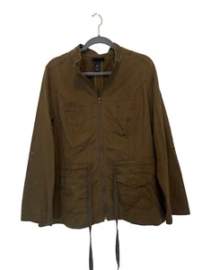Lane Bryant Women 14/16 Military Safari Jacket Brown Zip Up Roll Tab Sleeves - Picture 1 of 9
