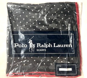 Nuova sciarpa POLO RALPH LAUREN seta blu navy bianca a pois collo testa 21" quadrata nuova con etichette - Foto 1 di 10