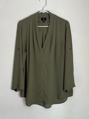 Mossimo Mujer 2XL Camisa Verde Pullover Blusa Cuello en V Manga Larga Dobladillo Alto Foto 1 de 4