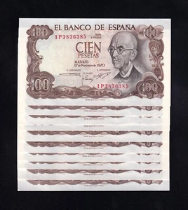 F.C. 10 BILLETES CORRELATIVOS 100 PESETAS 1970 , SERIE 1P , S/C- . - Picture 1 of 2