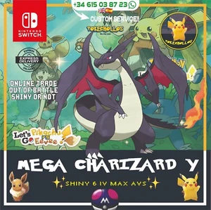 ✨ MEGA CHARIZARD Y SHINY OR NOT 6IV TRADE ✨ Pokemon Lets Go Pikachu / Eevee 🤎⚡ - Picture 1 of 3