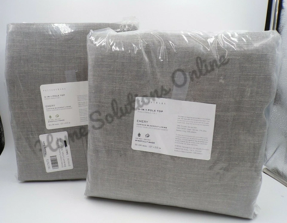 Pottery Barn Emery Linen Drape Panel Grommet Blackout Lined 50x 84" Gray #9800b