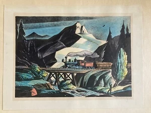 Dale Nichols LOGGING TRAIN "RELITTO DEL VECCHIO 97" litografia firmata colorata a mano - Foto 1 di 9