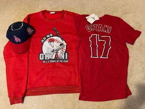 LA Angels Shohei Ohtani Promo ROY Sweatshirt & Snapback Hat & Nike Tee - Picture 1 of 10