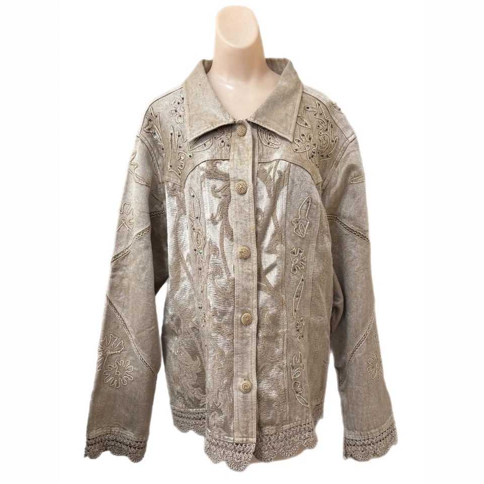 Chaqueta Flashback Couture Bordada Con Cuentas Talla Grande Crochet Western Años 90 De Colección Foto 1 de 4