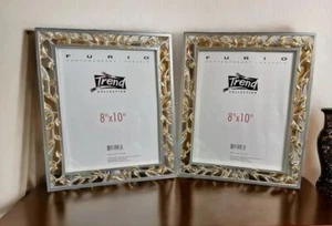 Pair Of Silver Fancy Picture Frame Metal Free Standing FURIO Home For 8”x10” - Picture 1 of 8