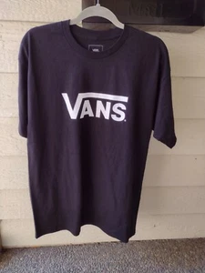 Vans Mens T Shirt Black White Logo Print Size L Classic Fit - Picture 1 of 8