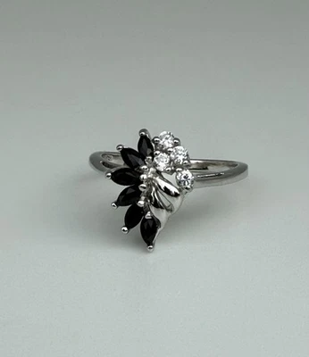 Avon Sterling Silver Genuine BLACK SAPPHIRE Marquise Ring Size 9 - Image 1 of 4