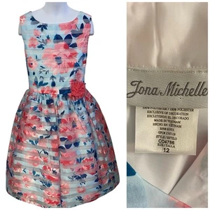 Jona Michelle Dress Girls Size 12 Special Occasion Pink Blue Floral Sleeveless - Picture 1 of 13