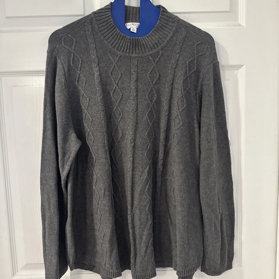 Kim Rogers Curvy 3X Suéter Mujer Tejido con Cable Túnica Pullover Gris Manga Larga Foto 1 de 4
