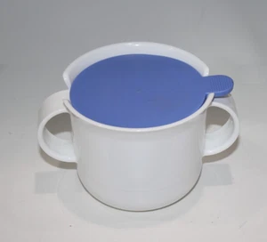 Tupperware 10 oz 3" Sugar Bowl Handles Snap On Periwinkle Blue Lid 2 Piece Retro - Picture 1 of 13