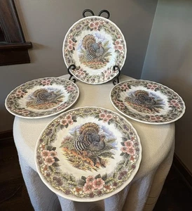 Set of 4 Churchill Queen's Myott Factory Thanksgiving Turkey 8" Side Plates MINT - Picture 1 of 7