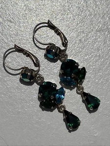 FOLIERTE SMARAGD AB BLAUTOPAS MARQUIS GLASSTEINE FRANZÖSISCHE OHRRINGE MIT DURCHBOHRUNGEN  - Bild 1 von 15