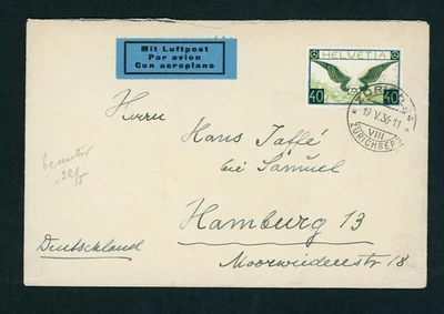 Suiza correo aéreo recibo 1936 Zúrich a Hamburgo - Imagen 1 de 2