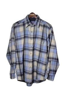 Pendleton Shirt Mens Medium Blue Plaid Wool Flannel Button Up Machine Washable - Picture 1 of 10