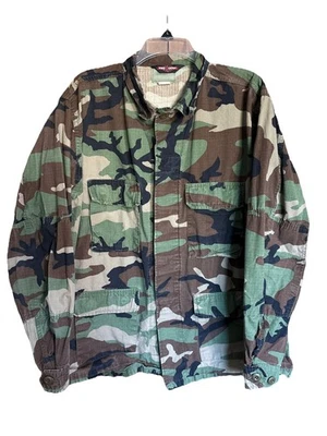 Vintage Tru-Spec Camo Jacket Mens Large Long Green Woodland Field Top Coat - Image 1 of 4