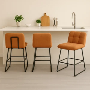 Counter Height Bar Stools 26 Inch Upholstered Velvet Bar Chairs Set of 3 Brown - Picture 1 of 8