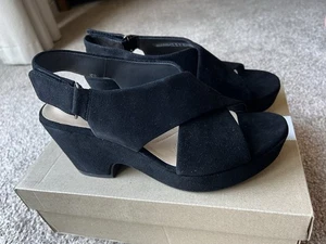 Clarks Maritsa Lara Black Suede Slingback Sandals Wedges Size 5/38 Wide Fit NEW - Picture 1 of 5