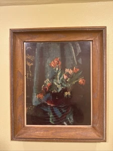 Vintage Adolphe Borie "Tulips"" Wood GlassFramed Artwork Fine Art Print 11x13" - Picture 1 of 4