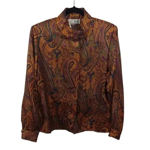 Camisa Le Caviar para mujer con botones talla 8 hombreras blusa artística retro - Imagen 1 de 7