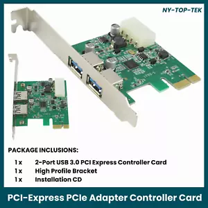 2-Port USB 3.0 PCI-Express PCIe Adapter Controller Card - Picture 1 of 8