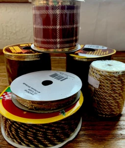 Wire Edge Ribbon Burgandy Brown Glitter Gold Wired Mesh & Corded Ribbon Lot - Picture 1 of 12
