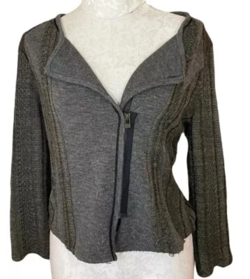 Cárdigan Miss Me Suéter Cremallera Completa Tejido Abierto Manga Larga Recortado Gris Talla L Foto 1 de 4