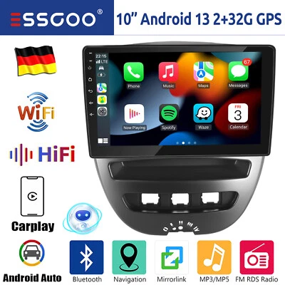 Für Peugeot 107 Citroen C1 32G Android 13 Carplay Autoradio GPS Navi WIFI BT RDS - Bild 1 von 4