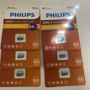 Philips UHS-I microSD Card Ultra Speed 64gb BM32TF064B Security Game Cam Qty 6 - Picture 1 of 4
