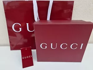 🟢Gucci Empty Box 28x25x10 cm with Original Paper Bag - Good Condition, Maroon - Foto 1 di 14