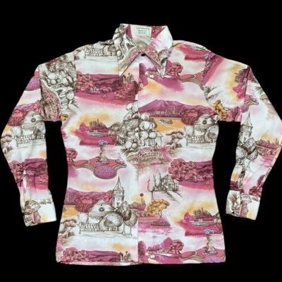 Camisa discoteca Van Heusen años 70 cuello daga furgoneta tejida esplendor poliéster elástico Foto 1 de 4