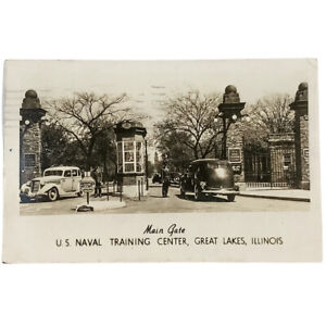 WW2 Postcard Great Lakes US Naval Training Center Main Gate Illinois April 1945