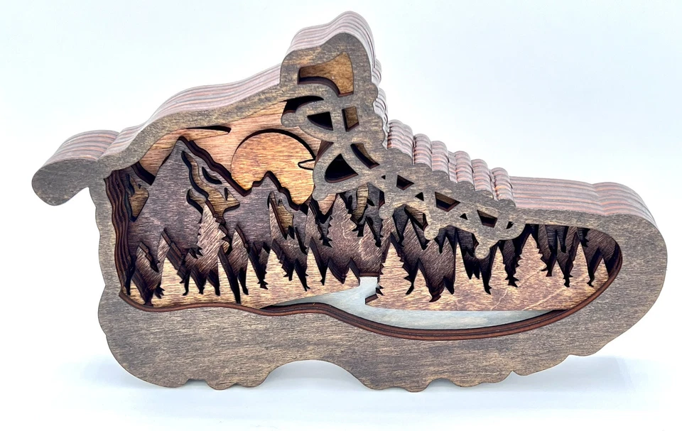 Bota de Senderismo Madera Multicapa, Decoración de Senderismo, Regalo para Senderista, Decoración de Montaña Foto 1 de 4