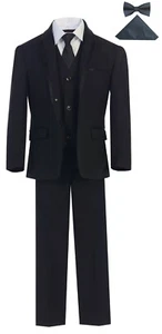 Magen Boys Black SLIM FIT Tuxedo suit 7 pc set coat,vest,pant,shirt,tie TX5088  - Picture 1 of 7