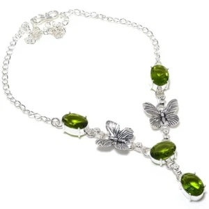 Green Peridot Gemstone Handmade 925 Sterling Silver Jewelry Necklace Size 18" - Picture 1 of 1