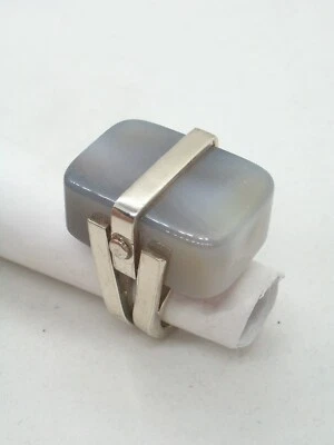 ANELLO in ARGENTO 925 con AGATA GRIGIA naturale - pietra dura - - Immagine 1 di 4