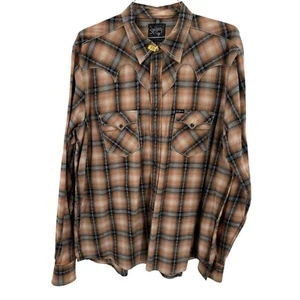 Southern Thread 100% Cotton Mens Pearl Snap Western Shirt XL Plaid Brown & Blue - Picture 1 of 7