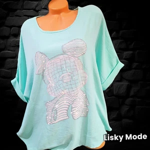Italy Damen Shirt Oversized kurzarm T-Shirt Teddy Glitzer Mint 42 44  46 - Bild 1 von 18