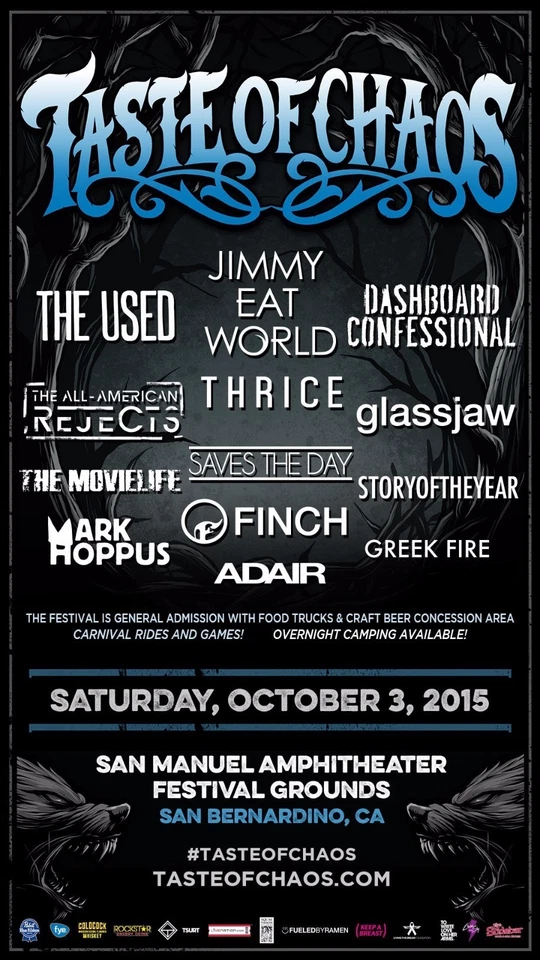 THE USED/JIMMY EAT WORLD "TASTE OF CHAOS"2015 SAN BERNARDINO CONCERT TOUR POSTER - Image 1 of 1