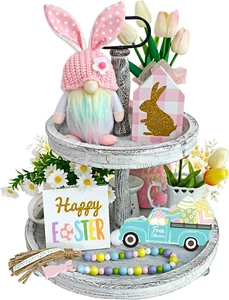 Easter Decorations, 5Pcs Easter Gnome Tiered Tray Decor, 3 Glitter Easter Wood S - Picture 1 of 12