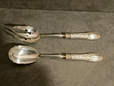 COUVERT A SALADE en ARGENT MASSIF Fourré MINERVE  (salad serving set) - Photo 1/4