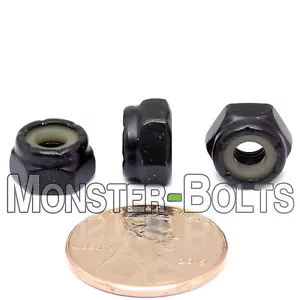 #10-32 NM - Qty 10 - Nylon Insert Hex Lock / Stop Nuts SAE - Steel w Black Oxide - Picture 1 of 2
