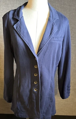 Soft Surroundings Jacket PL Tallulah Button Down Blue French Terry Office Core - Image 1 of 4