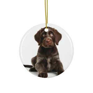 Hanging Ceramic Christmas Tree Ornament - German Wirehaired Pointer Puppy Design - Picture 1 of 4