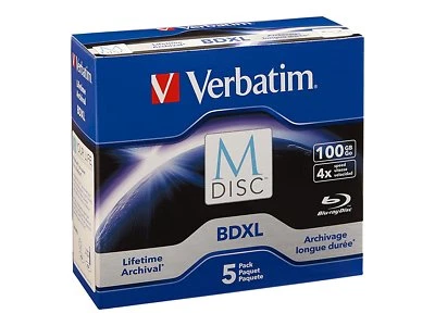 M DISC VERBATIM BDXL 100GB 4X TRIPLE LAYER Branded Logo 5 pack Jewel Case 98913 - Image 1 of 4