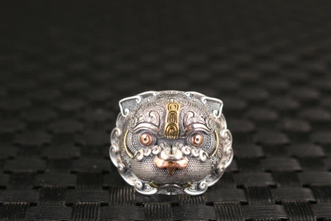 15G Used Solid Chinese S925 Silver Hand Cast Fortune Leo Ring Jewel Gift Cover