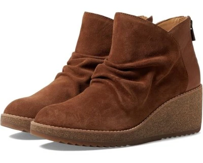 NOVO $180 Aetrex Botas Femininas Kara Ankle Wedge tamanho 7 Conhaque Marrom Camurça/Couro - Imagem 1 de 4